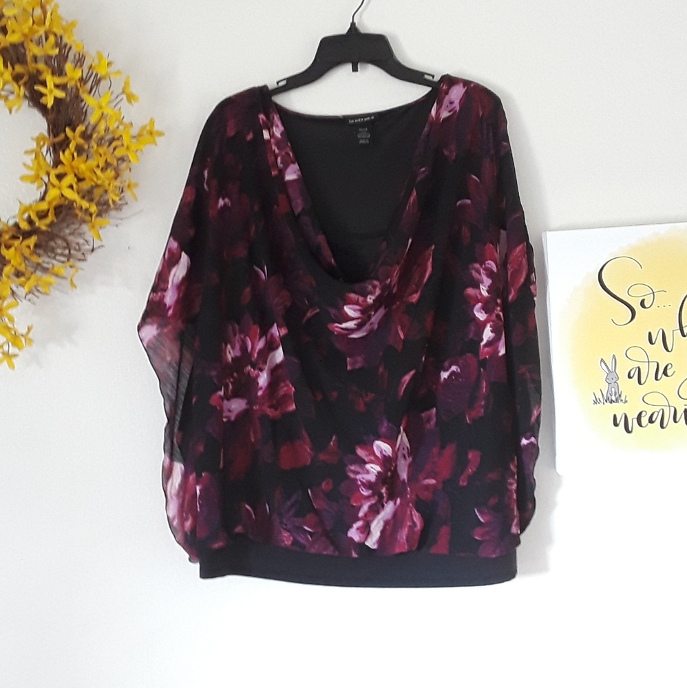 Lane Bryant Purple/Black Butterfly Opening Blouse